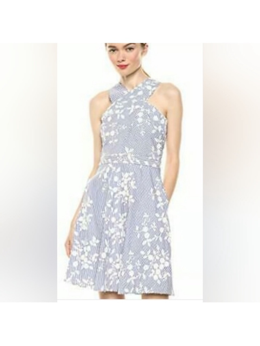 Sam Edelman Blue and White One-Shoulder Floral Dress